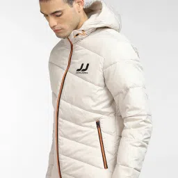 Jack & Jones Off White Regular Fit Logo Printed Hooded Jacket image 3