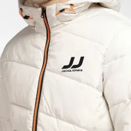 Jack & Jones Off White Regular Fit Logo Printed Hooded Jacket image 4