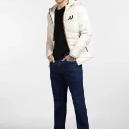 Jack & Jones Off White Regular Fit Logo Printed Hooded Jacket image 5