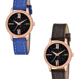 CSAMON Women Pack of 2 Printed Dial & Straps Analogue Watch C25RG Roman BLU BRO L-picture-18