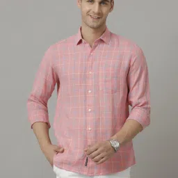 Linen Club Pink Linen Regular Fit Checks Shirt image 1