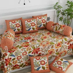 Living Roots Multicolor Jaipuri Printed Cotton Diwan Set Of 8 Pieces image 2