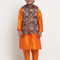 Benstoke Kids Mustard Yellow & Black Printed Full Sleeves Kurta Set image 1
