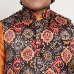 Benstoke Kids Mustard Yellow & Black Printed Full Sleeves Kurta Set image 5