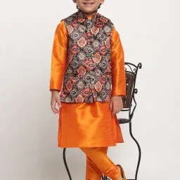 Benstoke Kids Mustard Yellow & Black Printed Full Sleeves Kurta Set image 4