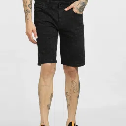 Jack & Jones Black Cotton Regular Fit Printed Denim Shorts image 1