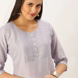 showoffff SHOWOFF Purple Cotton Calf Length Straight Kurta image 5