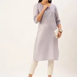 showoffff SHOWOFF Purple Cotton Calf Length Straight Kurta image 4