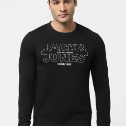 Jack & Jones Black Cotton Regular Fit Printed SweatShirt image 1