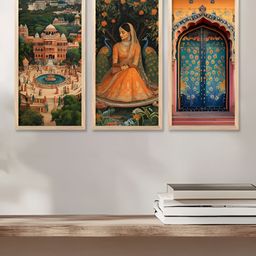 WALLLANE Brown & Orange 3 Pieces Traditional Wooden Wall Paintings-picture-37