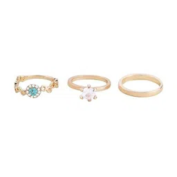 DressBerry Set Of 3 Gold-Plated American Diamond Studded Adjustable Finger Rings image 4