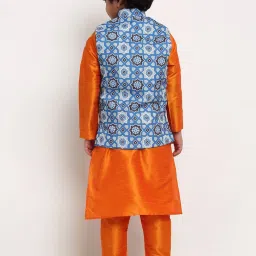 Benstoke Kids Mustard Yellow & Indigo Blue Printed Full Sleeves Kurta Set image 2