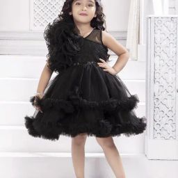 Ministitch Girls Black Flared Fit Party Dress-picture-3