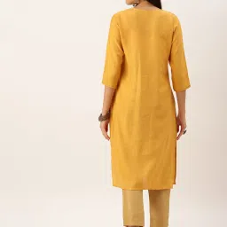 showoffff SHOWOFF Mustard Cotton Embellished Calf Length Straight Kurta image 2