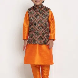 Benstoke Kids Mustard Yellow & Black Printed Full Sleeves Kurta Set image 1
