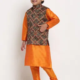 Benstoke Kids Mustard Yellow & Black Printed Full Sleeves Kurta Set image 3