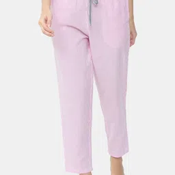 Bareblow Women White & Pink Striped Pure Cotton Lounge Pants-picture-36