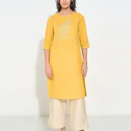 Rangmanch By Pantaloons Yellow Regular Fit Embroidered Kurta image 1