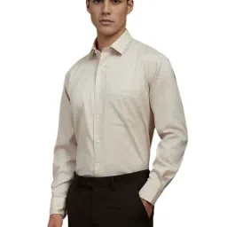 Louis Philippe Beige Cotton Regular Fit Self Pattern Shirt image 3
