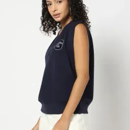 GAP Navy Blue Blended Solid Sleeveless Tank Top image 3