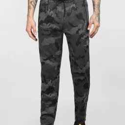 Jack & Jones Dark Grey Cotton Regular Fit Camouflage Trackpants image 1