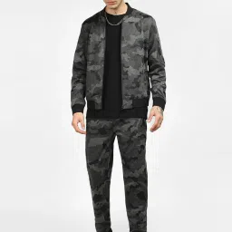 Jack & Jones Dark Grey Cotton Regular Fit Camouflage Trackpants image 5