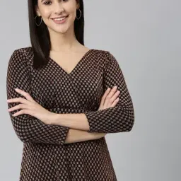 SHOWOFFFF Black & Brown Chequered A-Line Dress-picture-36