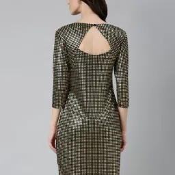 SHOWOFFFF Gold Knitted Checks A Line Dress image 5