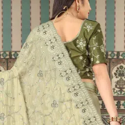Odette Green Embroidered Saree With Unstitched Blouse image 2