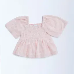 HOP Kids by Westside Light Pink Smocked Cotton-Blend Top-picture-24
