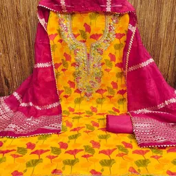 LeeliPeeri Designer Floral Embroidered Sequinned Cotton Unstitched Dress Material image 3