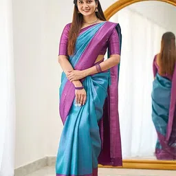 bigben textile Woven Design Zari Silk Blend Banarasi Saree-image-82