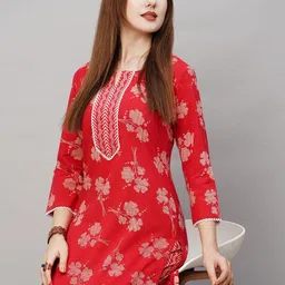 KALINI Floral Printed Notch Neck Straight Kurta With Trousers image 2