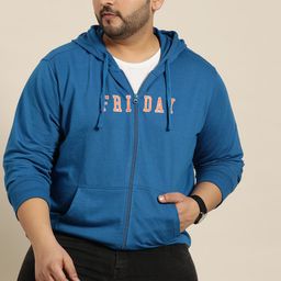 Sztori Men Plus Size Blue Printed Hooded Sweatshirt-picture-28
