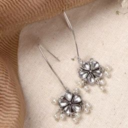Teejh Ethnic Mellow Polki Silver Oxidized Pearl Drop Earrings-picture-27