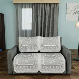 Myntra Elegant Homes Grey & Off White 4 Pieces Printed Cotton 2 Seater Sofa Covers-picture-33