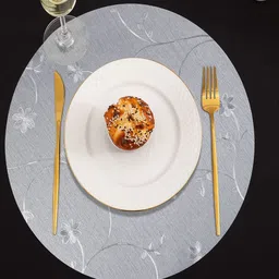 HOKIPO Silver-Toned 6 Pieces Floral Round Shining Round Dining Table Placemats image 5