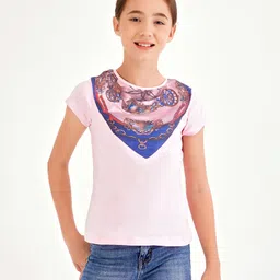 Primo Gino Half Sleeves Cotton Top Placement Print- Pink-image-19