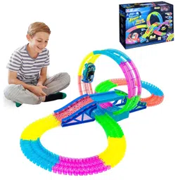 FunBlast Glow in The Dark Flexible Track Set Toy with LED Lights Racing Car  160 Pcs-image-62