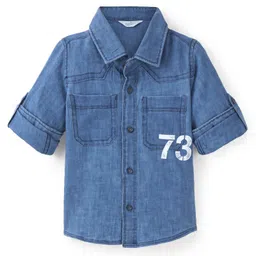 INFINITY Cotton Woven Full Sleeves 73 Number Printed  Shirt - Blue-image-97