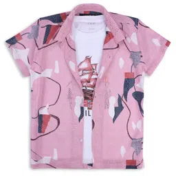cavio CAVIOCotton Half Sleeves Abstract Printed Shirt With Tee - Pink-picture-24