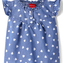 Babyhug Woven Frill Sleeves Top With Heart Print & Frill Detailing - Blue-picture-18
