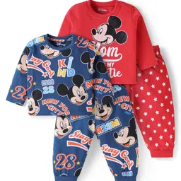 Babyhug Disney Single Jersey Knit Full Sleeves Night Suit with Mickey Mouse & Friends Graphics Pack of 2 - Red & Navy Blue-picture-32