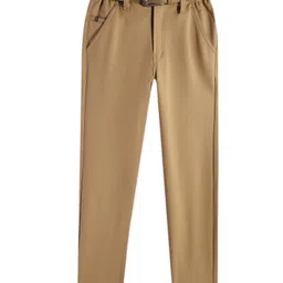 CAVIO Lycra Blend Solid Trousers With Belt Set - Khaki-picture-27