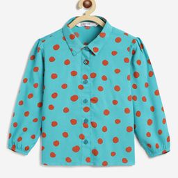Campana Rayon Woven Full Sleeves Polka Dots Printed Shirt Style Top - Teal & Orange-picture-9