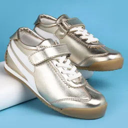 Pine Kids Velcro Closure Casual Shoes with Stripes - Golden-picture-16