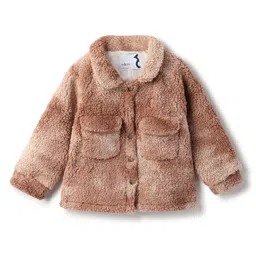 Tales & Stories Woven Full Sleeves Fur Detailed Washed Winter Jacket - Brown-picture-27