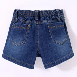 Little Kangaroos Above Knee Length Solid Stretch Denim Shorts with Pouch - Dark Blue image 2