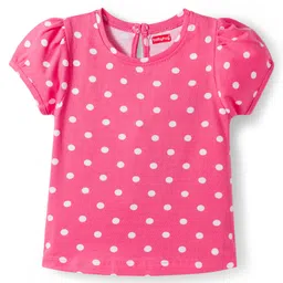 Babyhug Cotton Knit Half Sleeves T-Shirt with Floral & Polka Dot Print Pack of 3 - Pink Yellow & Navy Blue image 2