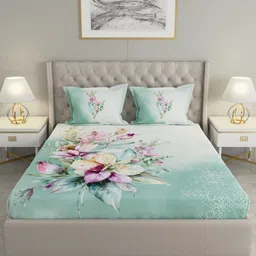 Raymond Home Green & White Floral 400 TC King Bedsheet with 2 Pillow Covers-image-95